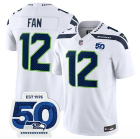 Men\'s Seattle Seahawks #12 Fan White 2025 F.U.S.E. 50th Anniversary Patch Vapor Limited Football Stitched Jersey Cheap Wholesale