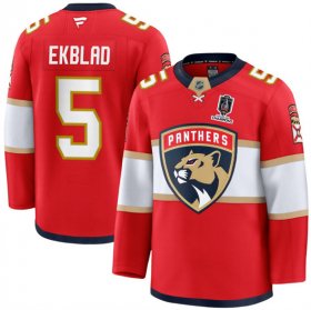 Men\'s Florida Panthers #5 Aaron Ekblad Red Home 2025 Stanley Cup Champions Patch Stitched Jersey