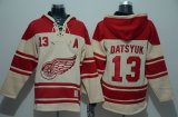 Wholesale Cheap Red Wings #13 Pavel Datsyuk Cream Sawyer Hooded Sweatshirt Stitched NHL Jersey