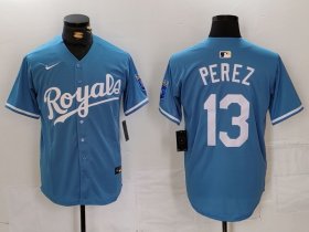 Men\'s Kansas City Royals #13 Salvador Perez Light Blue Cool Base Stitched Jersey