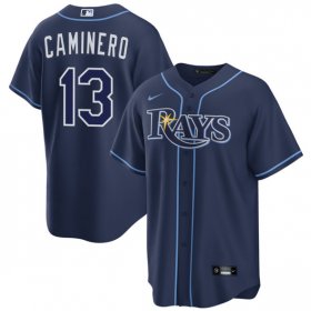 Men\'s Tampa Bay Rays #13 Junior Caminero Navy Cool Base Stitched Baseball Jersey