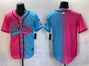 Men's Boston Celtics Blank Pink Blue Limited Stitched Baseball Jersey Cheap Wholesale