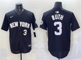 Men's New York Yankees #3 Babe Ruth Black Limited Stitched Baseball Jersey Cheap Wholesale