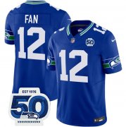 Men's Seattle Seahawks #12 Fan Royal 2025 F.U.S.E 50th Anniversary Patch Throwback Vapor Limited Football Stitched Jersey Cheap Wholesale