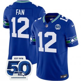 Men\'s Seattle Seahawks #12 Fan Royal 2025 F.U.S.E 50th Anniversary Patch Throwback Vapor Limited Football Stitched Jersey Cheap Wholesale