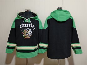 Men\'s North Dakota Fighting Hawks Blank Black Green Lace-Up Pullover Hoodie