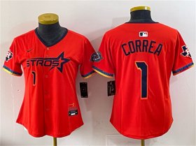 Youth Houston Astros #1 Carlos Correa Orange 2025 City Connect With Texas Patch Limited Stitched Baseball Jersey Cheap Wholesale
