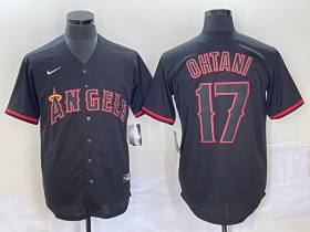 Wholesale Cheap Men\'s Los Angeles Angels #17 Shohei Ohtani Lights Out Black Fashion Cool base Nike Jersey
