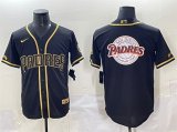 Cheap Men's San Diego Padres Team Big Logo Black Gold Stitched Baseball Jersey