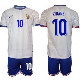 Cheap Men\'s France #10 Zidane White 2024-25 Away Soccer Jersey Suit