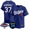 Cheap Men's Los Angeles Dodgers #37 Teoscar Hernandez Royal 2024 World Series Champions With Fernando Memorial Patch Vapor Premier Limited Stitched Baseball Jersey