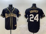 Cheap Men's Seattle Mariners #24 Ken Griffey Jr. Black Gold Cool Base Stitched Baseball Jersey