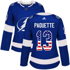 Cheap Adidas Lightning #13 Cedric Paquette Blue Home Authentic USA Flag Women\'s Stitched NHL Jersey