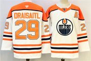 Men's Edmonton Oilers #29 Leon Draisaitl White Orange 2024-25 With A Patch Stitched Jersey Cheap