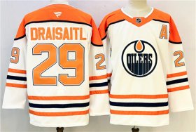 Men\'s Edmonton Oilers #29 Leon Draisaitl White Orange 2024-25 With A Patch Stitched Jersey Cheap