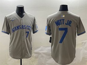 Men\'s Kansas City Royals #7 Bobby Witt Jr. Gray 2024 Away Limited Stitched Baseball Jersey Cheap