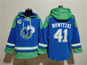Cheap Men\'s Dallas Mavericks #41 Dirk Nowitzki Royal Ageless Must-Have Lace-Up Pullover Hoodie