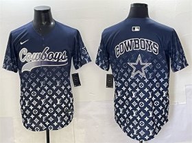 Men\'s Dallas Cowboys Team Big Logo Navy Limited Stitched Baseball Jersey