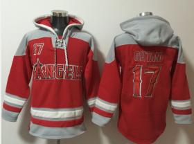 Wholesale Cheap Men\'s Los Angeles Angels #17 Shohei Ohtani Red Ageless Must Have Lace Up Pullover Hoodie