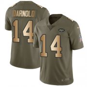 Wholesale Cheap Nike Jets #14 Sam Darnold Olive/Gold Men's Stitched NFL Limited 2017 Salute To Service Jersey