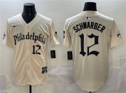 Men's Philadelphia Phillies #12 Kyle Schwarber Cream Gothic Vapor Limited Stitched Jersey Cheap
