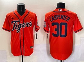 Cheap Men\'s Detroit Tigers #30 Kerry Carpenter Orange With Patch Cool Base Stitched Baseball Jersey