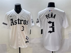 Men\'s Houston Astros #3 Jeremy Pena White Gothic \'Houston Born Barrio Raised\' Limited Stitched Baseball Jersey