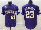 Cheap Men's LSU Tigers #23 Luis Hernandez Purple 2025 World Series & SEC Patch Stitched Baseball Jersey