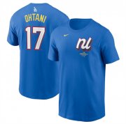 Cheap Men's National League #17 Shohei Ohtani Royal 2025 All-Star Edition Name & Number T-Shirt