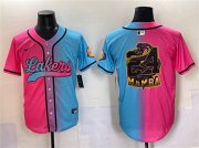 Men's Los Angeles Lakers Team Big Logo Pink Blue Limited Stitched Baseball Jersey Cheap Wholesale