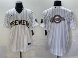 Men's Milwaukee Brewers Team Big Logo White Pinstripe 2025 With Patch Stitched Baseball Jersey Cheap Wholesale
