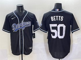 Cheap Men\'s Los Angeles Dodgers #50 Mookie Betts Black Fashion Stitched Baseball Jersey