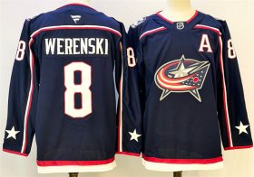 Cheap Men\'s Columbus Blue Jackets #8 Zach Werenski Navy With A Patch Stitched Hockey Jersey