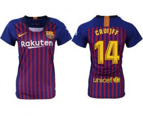 Wholesale Cheap Women\'s Barcelona #14 Cruijff Home Soccer Club Jersey