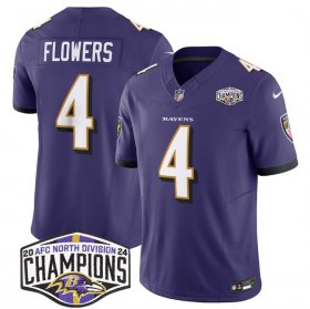 Cheap Men\'s Baltimore Ravens #4 Zay Flowers Purple F.U.S.E 2024 AFC North Division Champions Vapor Limited Football Jersey