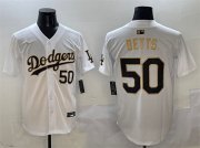 Cheap Men's Los Angeles Dodgers #50 Mookie Betts White Gold Limited Stitched Baseball Jersey