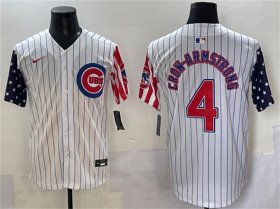 Men\'s Chicago Cubs #4 Pete Crow-Armstrong White Pinstripe 2025 Independence Day Vapor Premier Limited Stitched Baseball Jersey