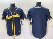 Men's Milwaukee Brewers Blank Navy 2025 With Patch Stitched Baseball Jersey Cheap Wholesale