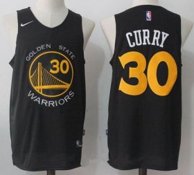 Wholesale Cheap Men\'s Golden State Warriors #30 Stephen Curry Black with Yellow 2017-2018 Nike Swingman Stitched NBA Jersey