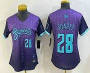 Cheap Women's Arizona Diamondbacks #28 Eugenio Suarez Number Purple 2025 City Connect Limited Jersey