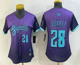 Cheap Women\'s Arizona Diamondbacks #28 Eugenio Suarez Number Purple 2025 City Connect Limited Jersey