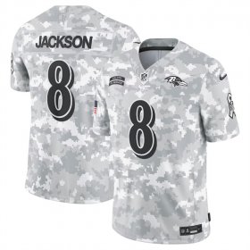 Men\'s Baltimore Ravens #8 Lamar Jackson 2024 Arctic Camo Salute To Service Limited Stitched Football Jersey