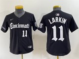 Cheap Youth Cincinnati Reds #11 Barry Larkin Black 'Gothic Queen City Edition' Vapor Premier Limited Stitched Baseball Jersey