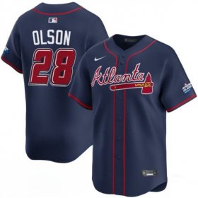 Cheap Men\'s Atlanta Braves #28 Matt Olson Navy 2025 Speedway Classic Alternate Limited Stitched Baseball Jersey