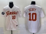 Cheap Men's Texas Longhorns #10 Mia Scott White Pinstripe 2025 World Series & SEC Patch Stitched Jersey