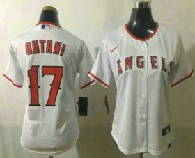 Wholesale Cheap Women\'s Los Angeles Angels #17 Shohei Ohtani White Home Stitched MLB Cool Base Nike Jersey