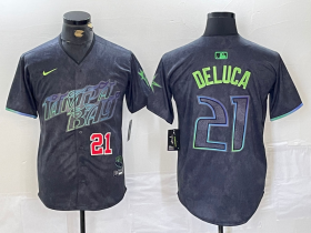 Cheap Men\'s Tampa Bay Rays #21 Jonny DeLuca Number Charcoal 2024 City Connect Limited Stitched Jerseys