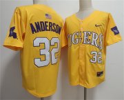 Men's LSU Tigers #32 Kade Anderson Gold 2025 Stitched Baseball Jersey Cheap Wholesale