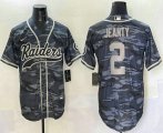 Cheap Men's Las Vegas Raiders #2 Ashton Jeanty Grey Camo With Patch Cool Base Stitched Baseball Jersey