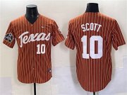 Cheap Men's Texas Longhorns #10 Mia Scott Orange Pinstripe 2025 World Series & SEC Patch Stitched Jersey